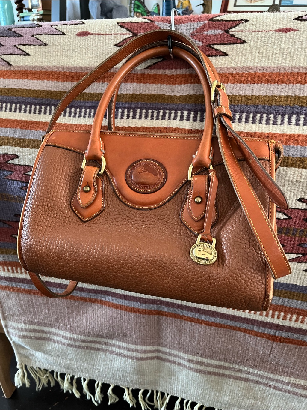 80s Vintage Dooney And Bourke Awl Leather Shoulder Satchel British Tan Brown Usa